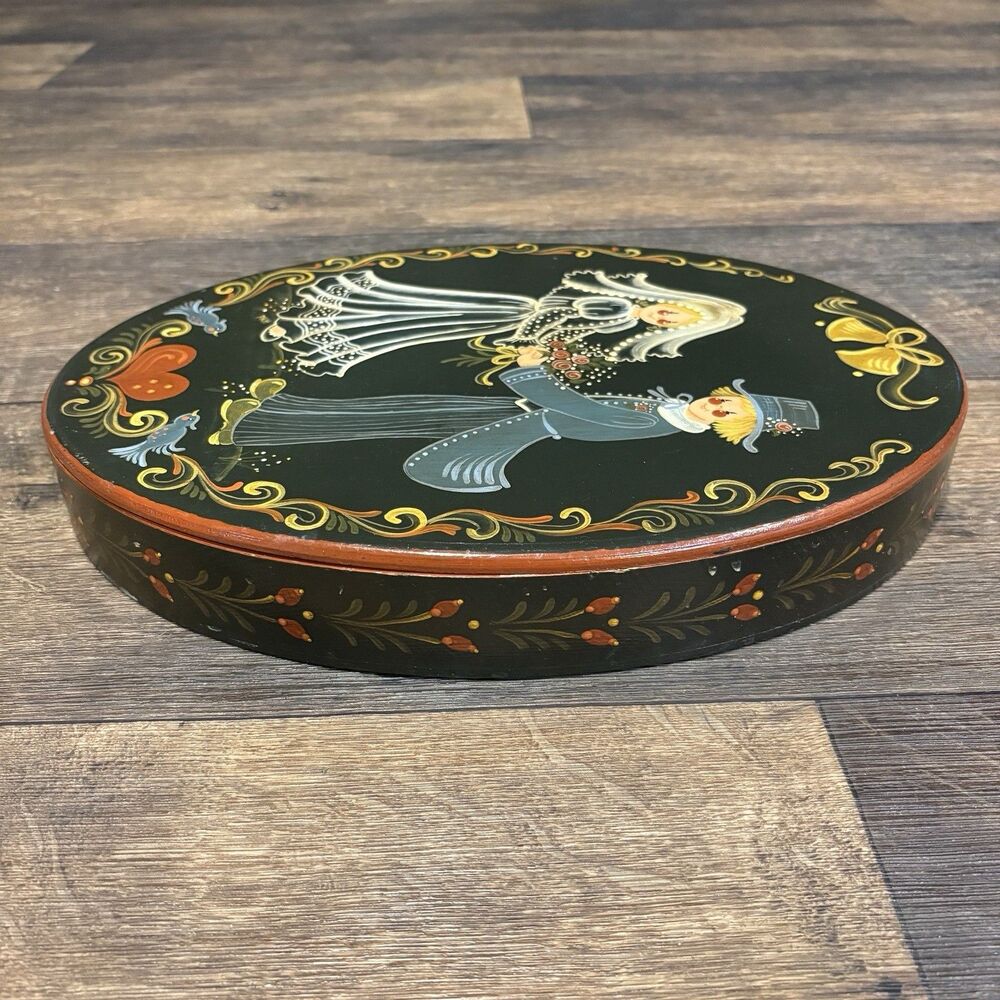 Hand-Painted Bentwood Folk Art Trinket Box Bride & Groom Wedding 1982 - Picture 8 of 11